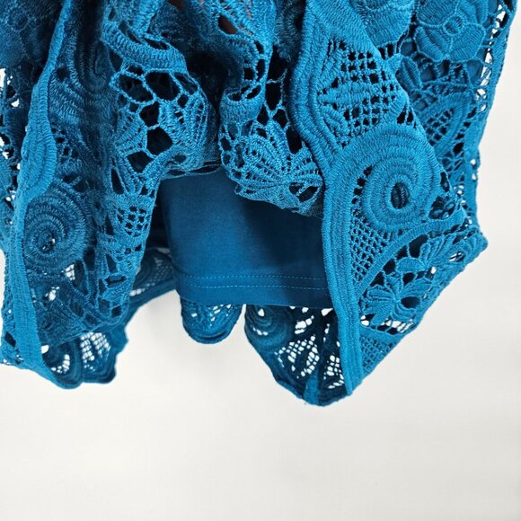 Sugar + Lips Midi Dress Small Blue Floral Lace Overlay Sleeveless Stretch NEW - Picture 5 of 11